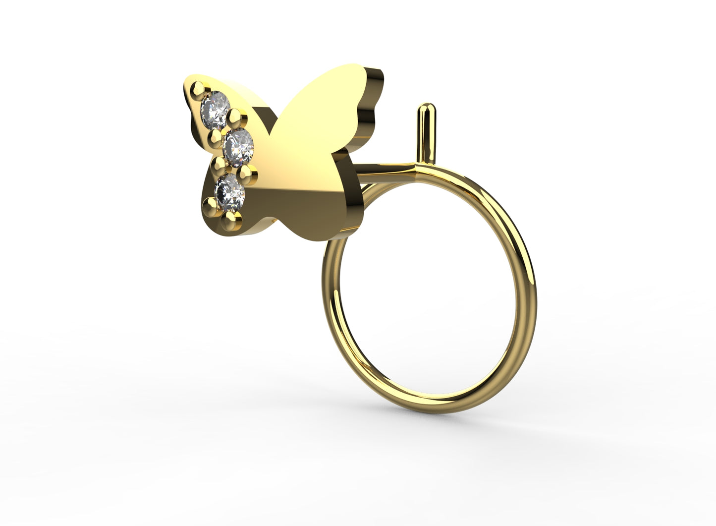 Butterfly shape nose pin for women in 18K gold plating, designed for a stylish, playful look