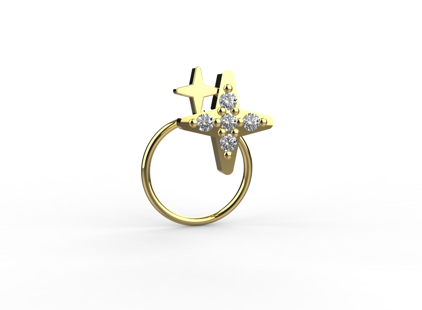 Chic star shaped nose pin for women in 18K gold plating, designed for a sophisticated look