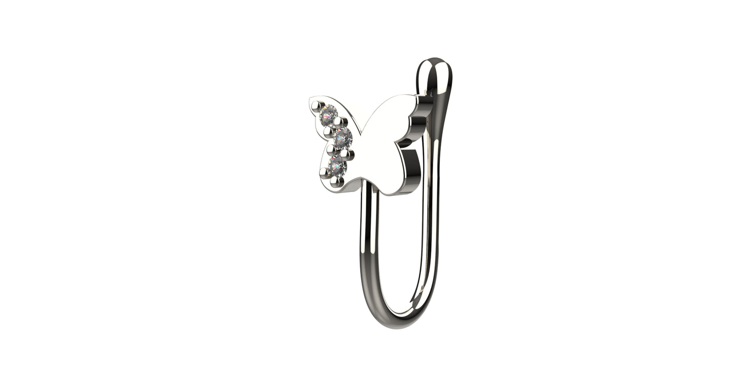 Everyday wear butterfly design nose cuff in 925 silver for women – no piercing nose pin for a graceful style