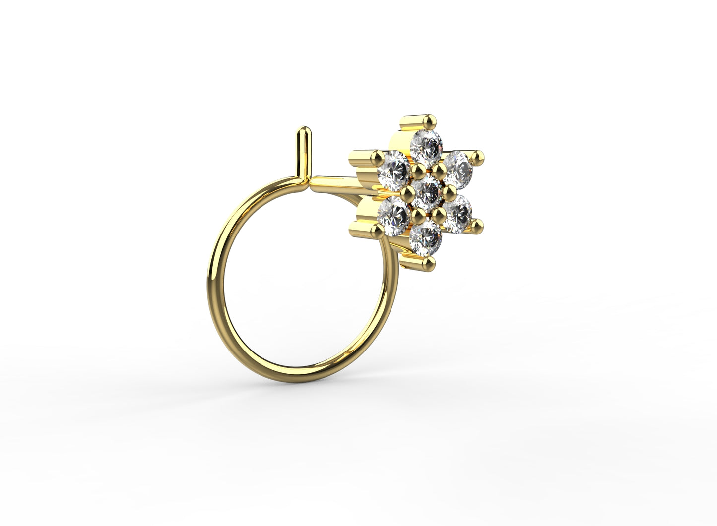 Everyday floral stone nose pin for women crafted in 925 silver and finished in 18K gold
