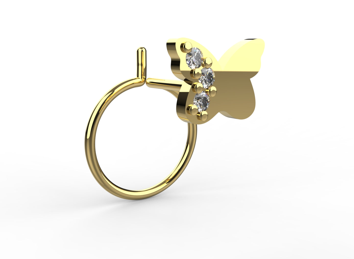 Minimalist butterfly shape nose pin for women, crafted in 18K gold plating for a refined look
