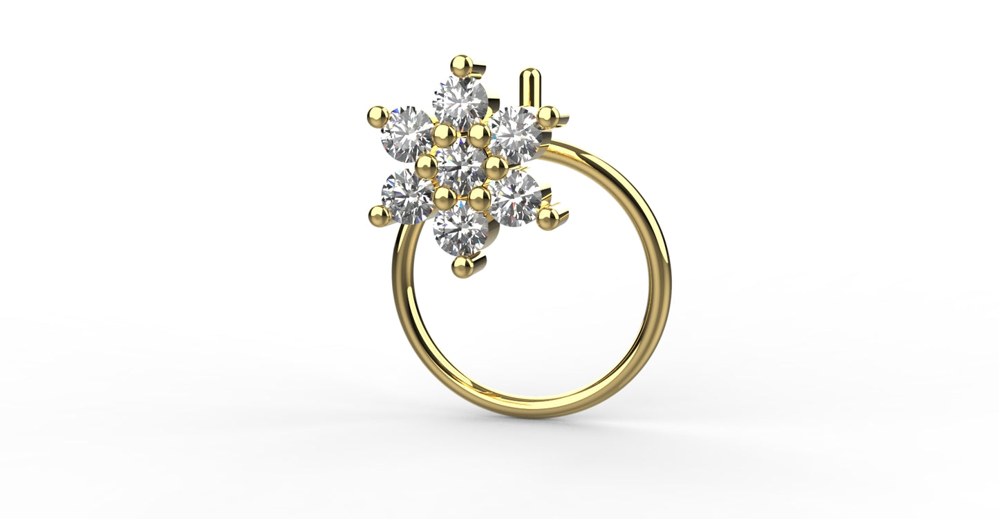 Floral nose pin with stone detailing for women in 18K gold plated 925 silver – perfect for everyday charm