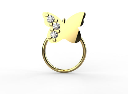 Elegant butterfly shape nose pin for women in 18K gold plating – a whimsical touch to your style

