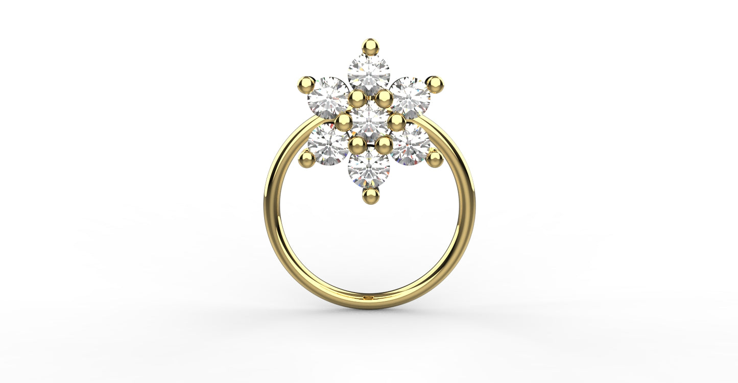 Flower-shaped stone nose pin for women in 925 silver with 18K gold plating – stylish and delicate design