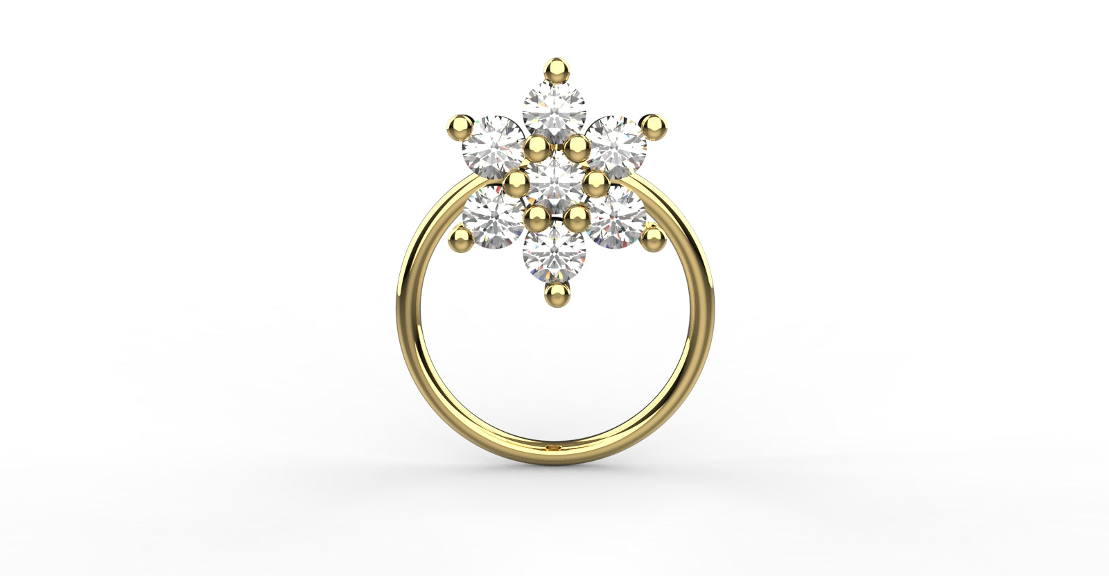 Flower-shaped stone nose pin for women in 925 silver with 18K gold plating – stylish and delicate design
