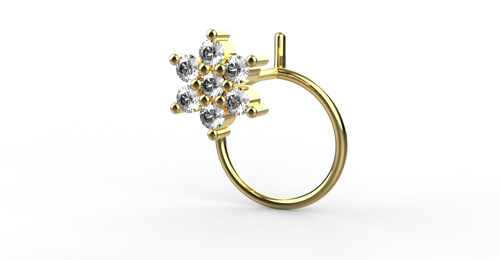 Minimal flower-shaped stone nose pin in 925 silver with 18K gold plating – designed for women