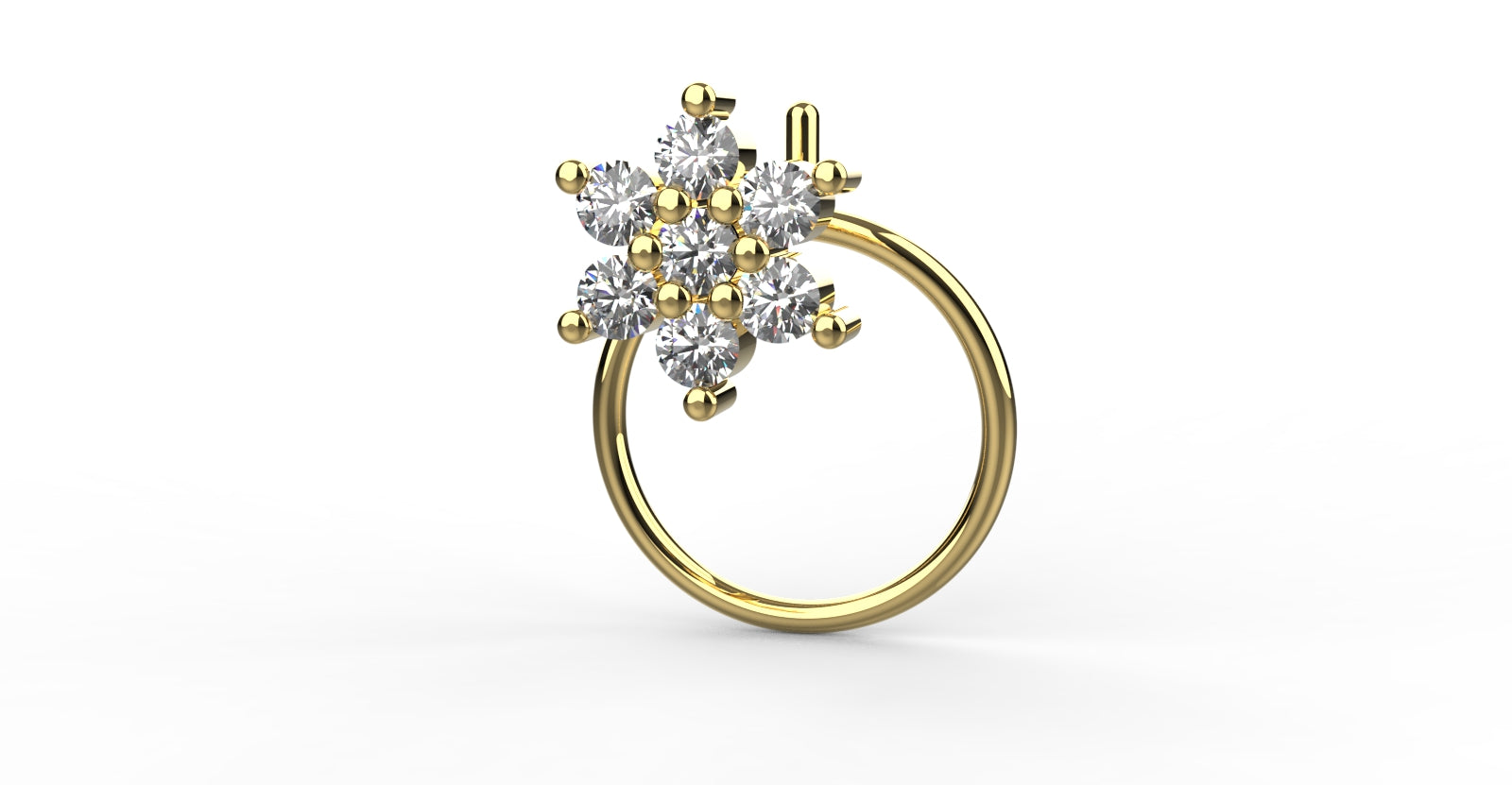Floral nose pin with stone detailing for women in 18K gold plated 925 silver – perfect for everyday charm
